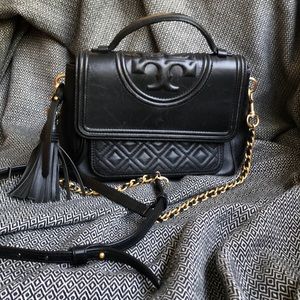 Tory Burch black quilted crossbody with gold chain